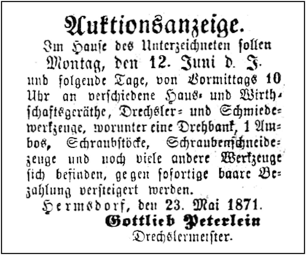 1871-06-12 Hdf Versteigerung Peterlein